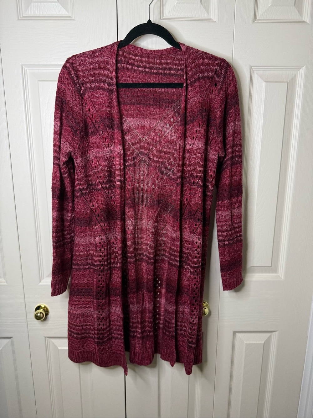 Long Open-Front Knit Cardigan - Raspberry